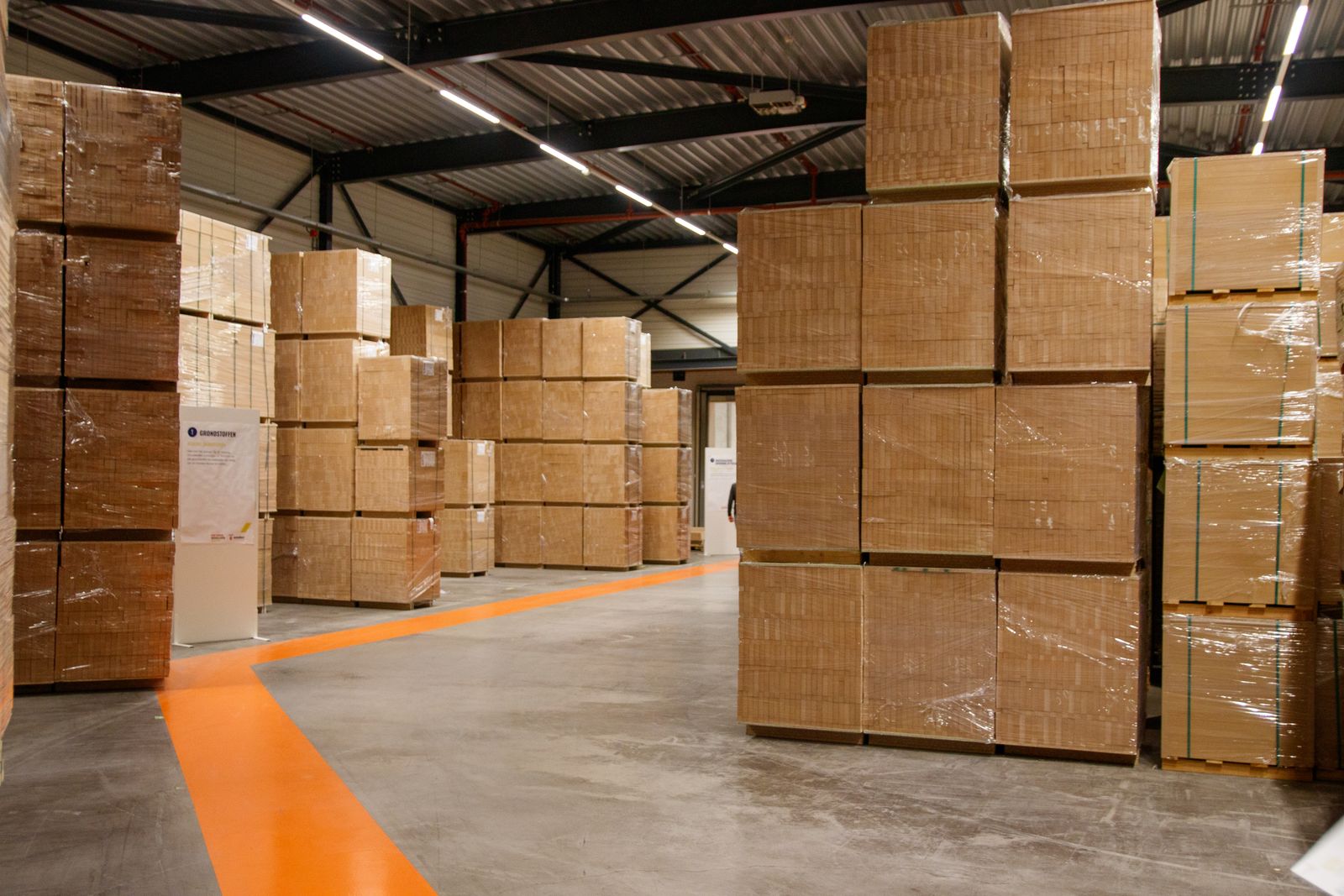 Stacked crates staged for release to site